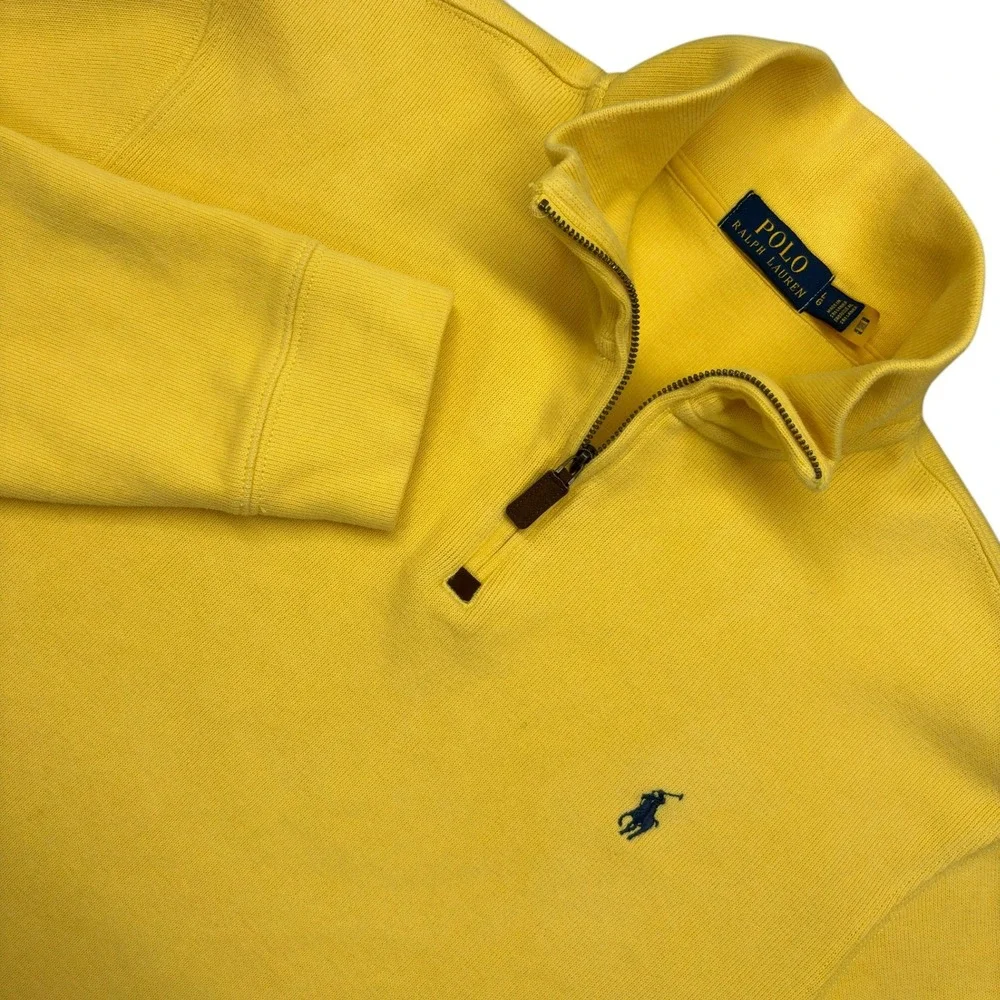Polo Ralph Lauren Quarter Zip Pullover Mens L Yellow Cotton Mock Neck Pony